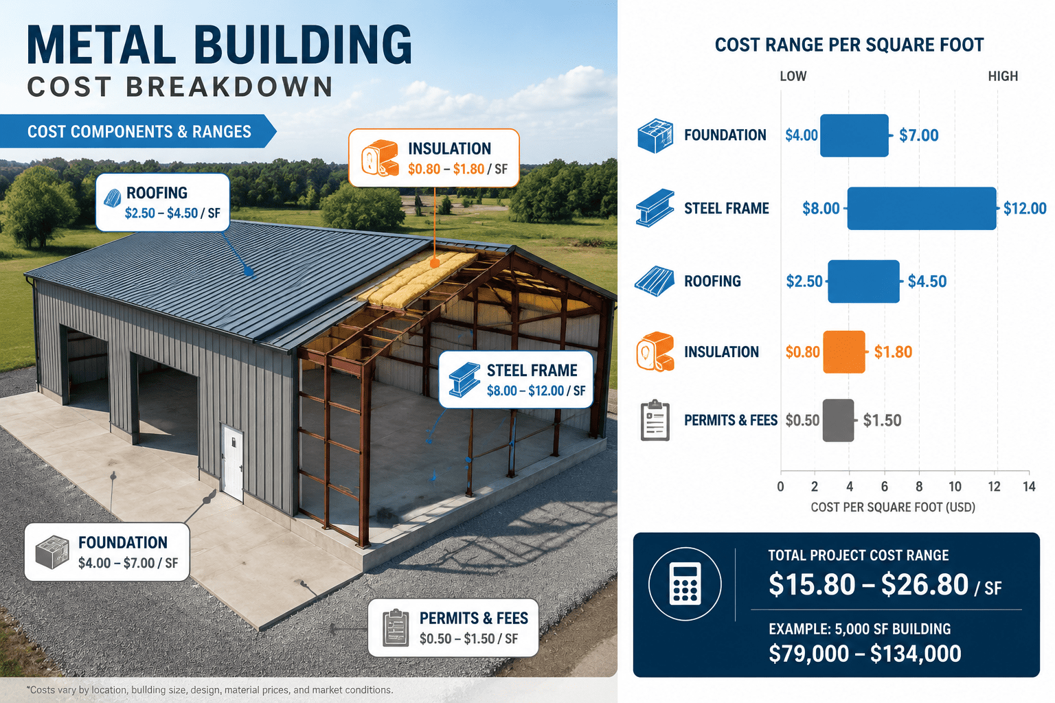 total cost to build a metal building with foundation