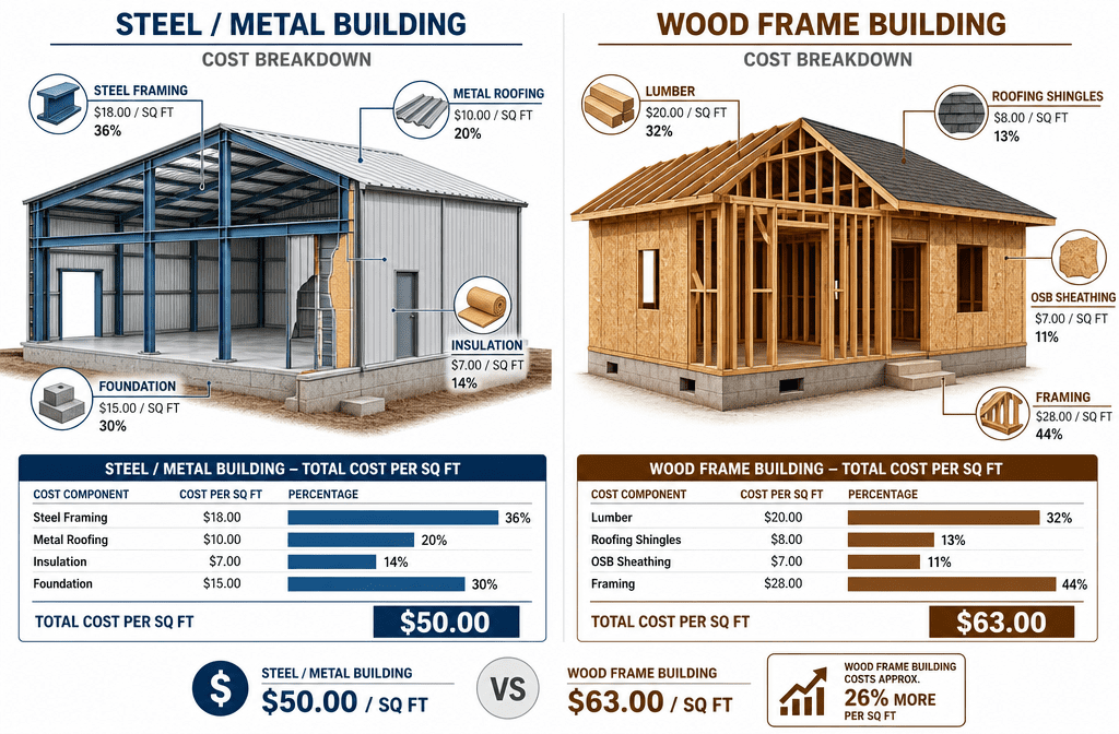 metal buildings vs wood frame homes