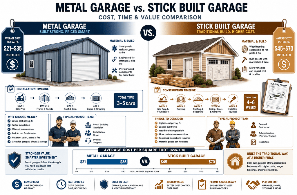 Metal garage vs stick built garage