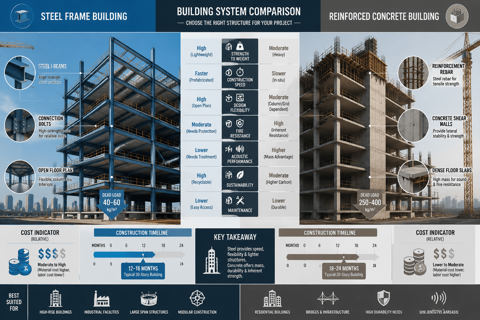 Steel vs concrete buildings