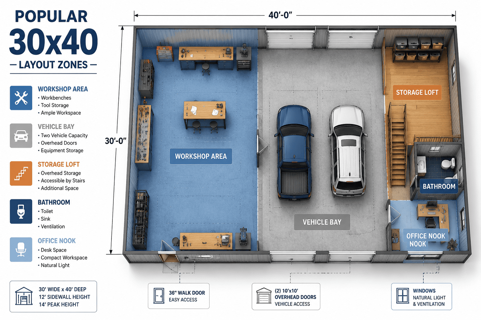 30 x 40 metal building layout ideas