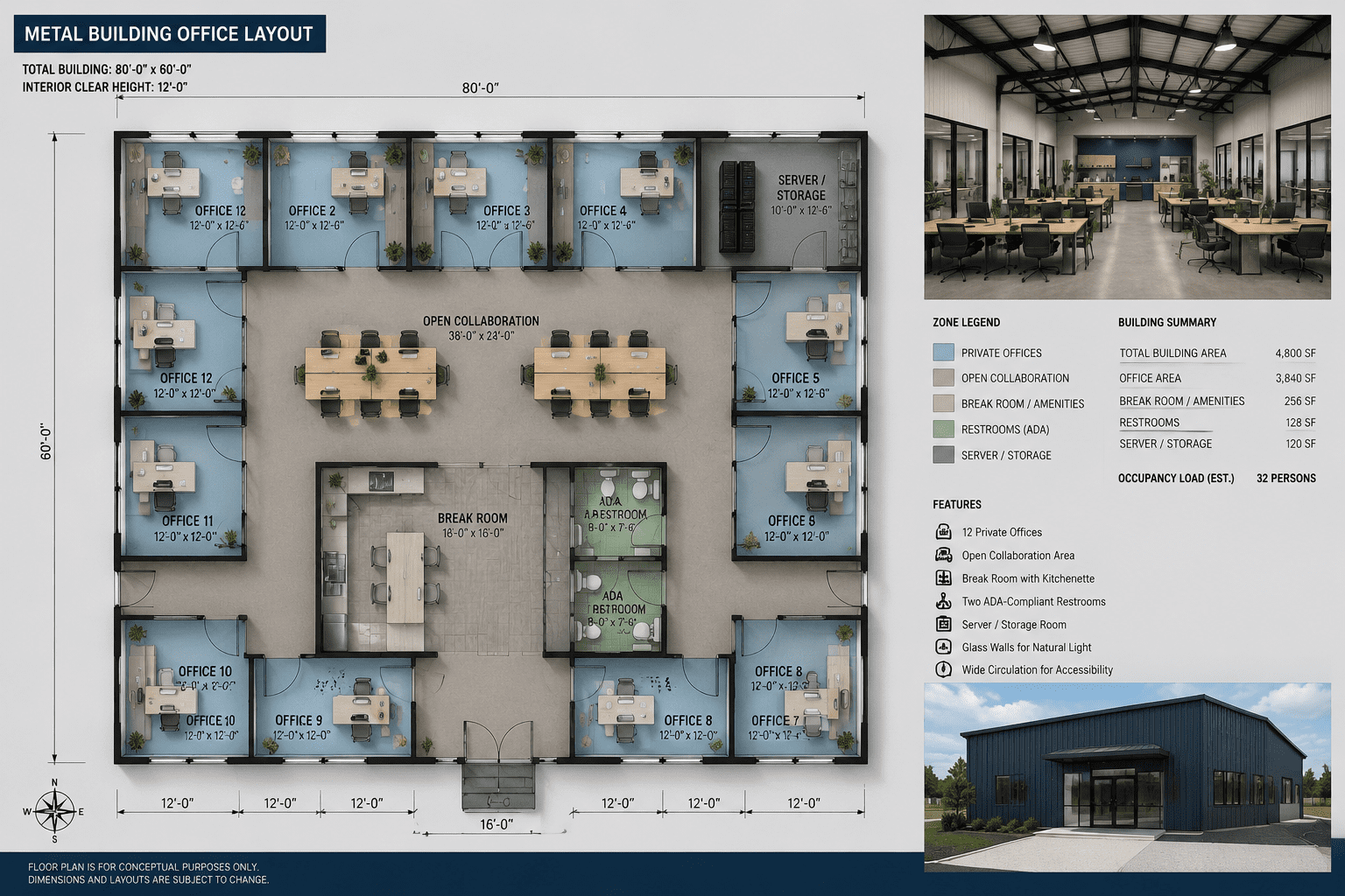 Metal building office layout ideas
