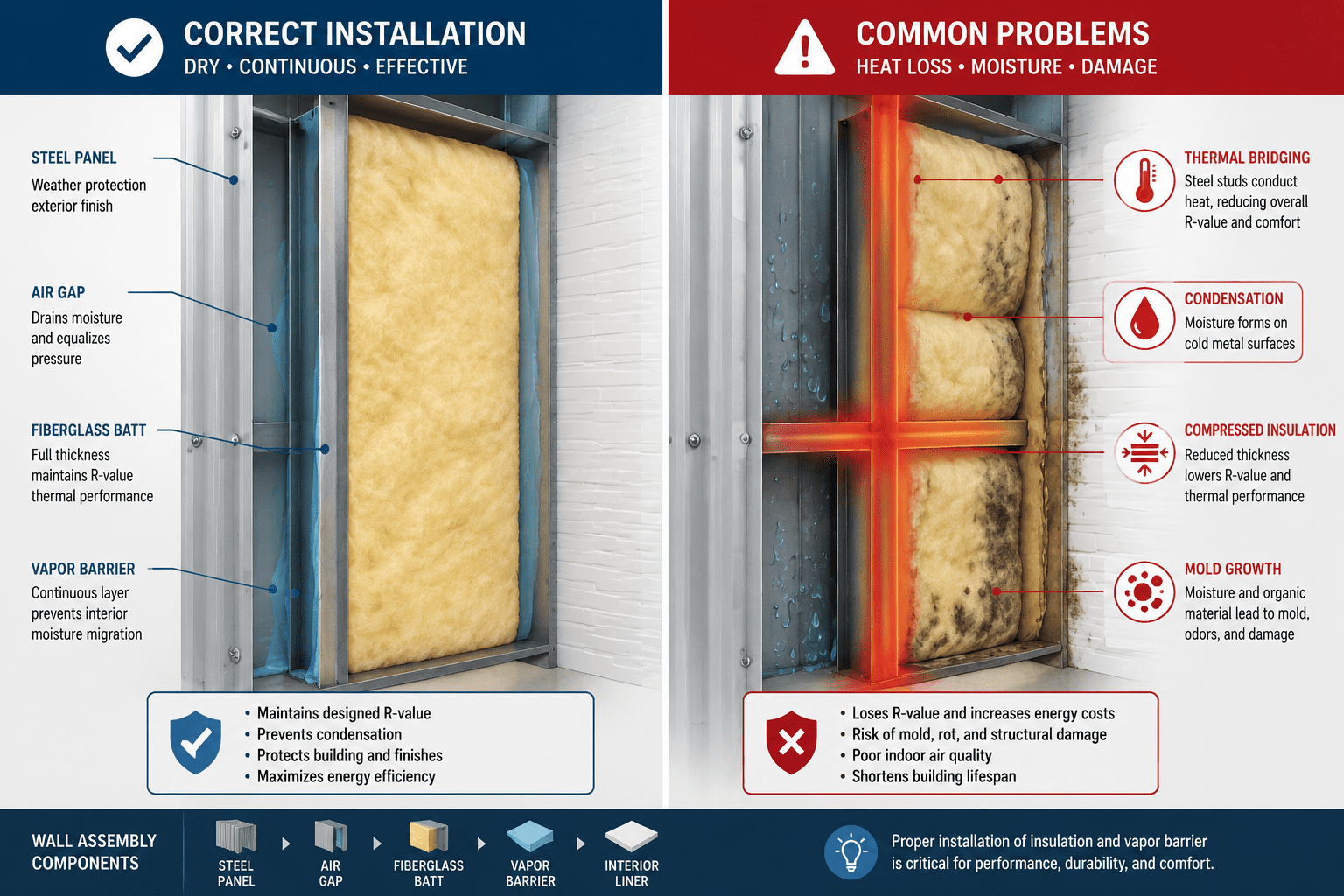 Insulation problems in steel buildings