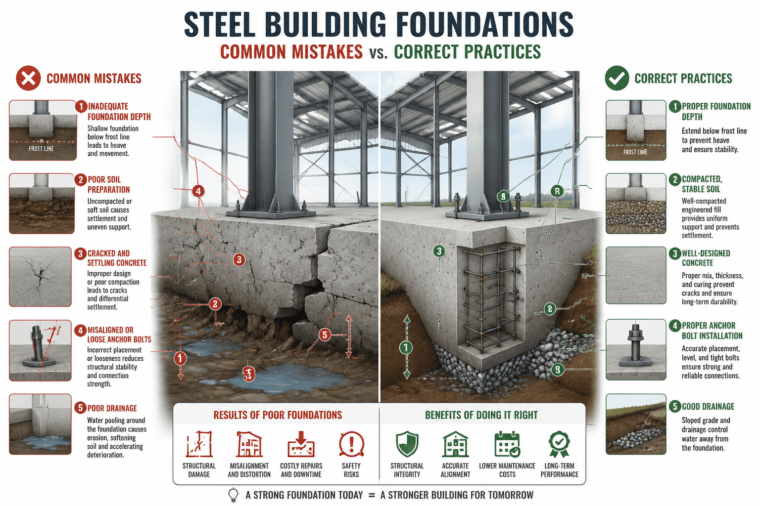 Foundation mistakes for steel buildings
