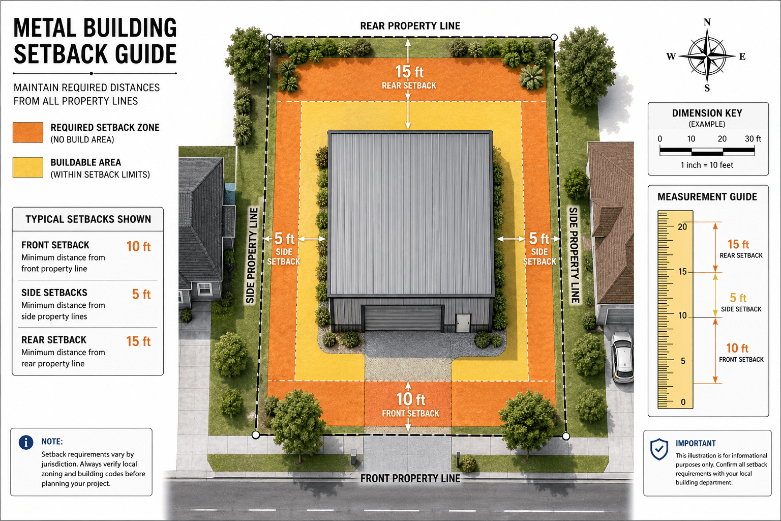 Setback rules for metal buildings